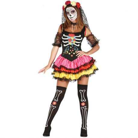 Disfraz de Catrina de Colores para Mujer con Falda