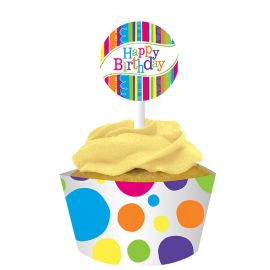 Happy Birthday Cupcake Vormpjes en Prickers - 12 Stuks