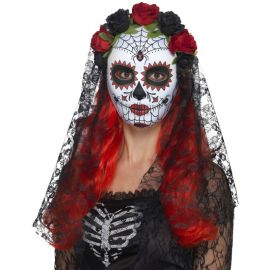 Catrina masker met sluier en rozen