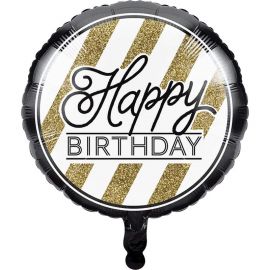Happy Birthday Ballon Zwart en Goud 45cm