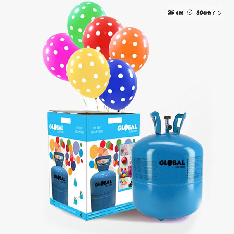 Kijkgat Genealogie Pluche pop Kleine Heliumfles met 30 Polka Dot Ballonnen - FeestjesMix