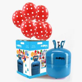 Kleine Heliumfles met 30 Polka Dot Ballonnen