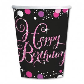 8 Happy Birthday Bekers Elegant Roze 266 ml