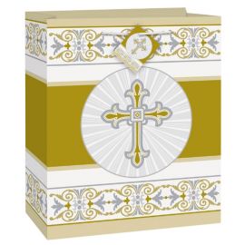 Communiezakje met gouden en zilveren kruis