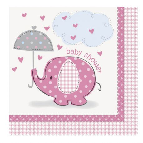 16 Servilletas Baby Shower Elefante Niña 33 cm