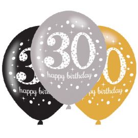6 Happy Birthday Ballonnen 30 jaar 28 cm