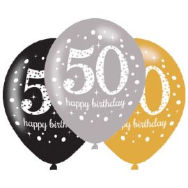 6 Happy Birthday Ballonnen 50 jaar in het Goud 28cm