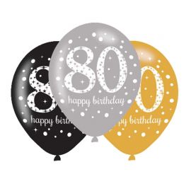 6 Elegante Happy Birthday Ballonnen 80 jaar 28cm
