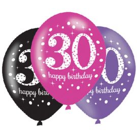 6 Roze Happy Birthday Ballonnen 30 jaar 28 cm