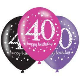 6 Roze Happy Birthday Ballonnen 40 Jaar 28 cm