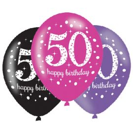  6 Ballonnen Happy Birthday 50 jaar in het Roze 28cm
