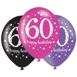 6 Roze Happy Birthday Ballonnen 60 Jaar 28 cm