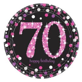8 Roze 70e verjaardag bordjes 23 cm