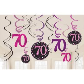 12 Roze 70e verjaardags hangers