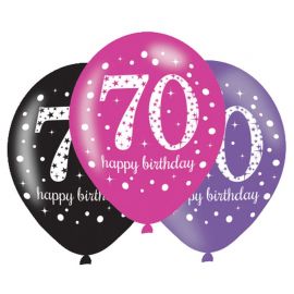 Gelukkige Verjaardag Ballonnen Elegant 70 Jaar Roze 28 cm - 6 stuks