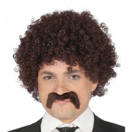 Peluca Rizos Castaña con Bigote