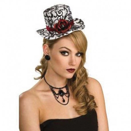 Black and White Mini Hat with Red Roses