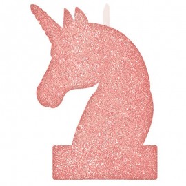 Roze Unicorn Glitter Kaars - (8 x 13 cm)
