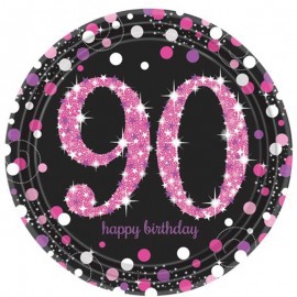 8 Roze 90e Verjaardag Bordjes 23 cm
