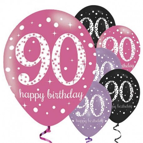 6 Roze Happy Birthday Ballonnen 90 Jaar 28 cm