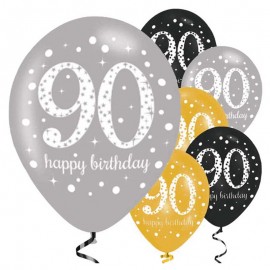 6 Happy Birthday Ballonnen 90 jaar 28 cm