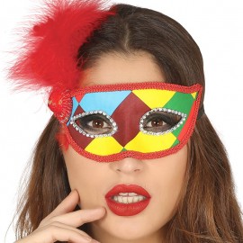 Harlekijnmasker met veer