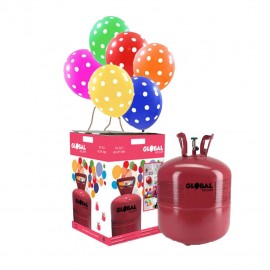 Grote helium fles met 50 stippen ballonnen