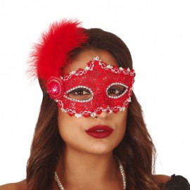 Zwart Paillettenmasker met veer