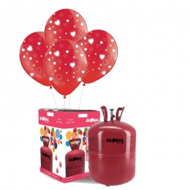 Botella de Helio Grande con 50 Globos Rojo con Corazones