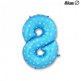 Nummer 8 Blauwe Folie Ballon met Sterren 81 cm