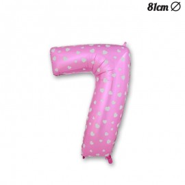 Nummer 7 Roze Folie Ballon met Harten 81 cm