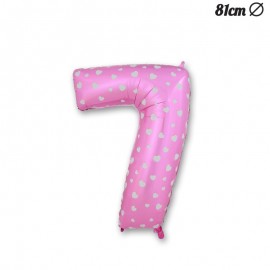 Nummer 7 Roze Folie Ballon met Harten 81 cm