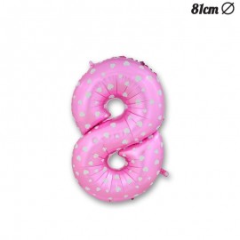 Nummer 8 Roze Folie Ballon met Harten 81 cm