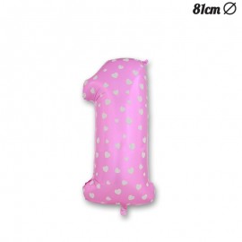 Nummer 1 Roze Folie Ballon met Harten 81 cm