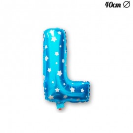 Letter L Blauwe Folie Ballon met Sterren 40 cm