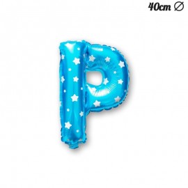 Letter P Blauwe Folie Ballon met Sterren 40 cm