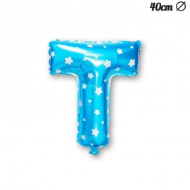 Letter T Blauwe Folie Ballon met Sterren 40 cm