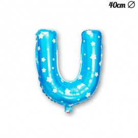 Letter U Blauwe Folie Ballon met Sterren 40 cm