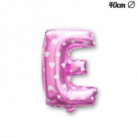 Letter E Roze Folie Ballon met Harten 40 cm