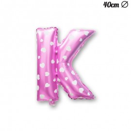 Letter K Roze Folie Ballon met Harten 40 cm