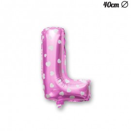 Letter L Roze Folie Ballon met Harten 40 cm