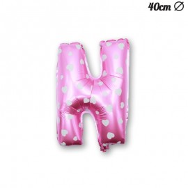 Letter N Roze Folie Ballon met Harten 40 cm