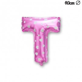 Letter T Roze Folie Ballon met Harten 40 cm