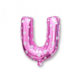 Letter U Roze Folie Ballon met Harten 40 cm