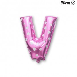 Letter V Roze Folie Ballon met Harten 40 cm