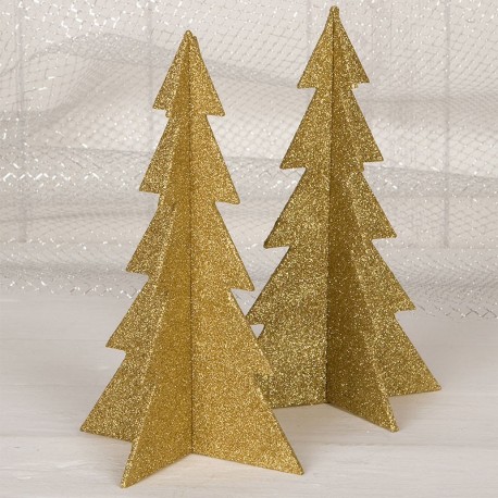 4 Gouden Glitter Bomen 19 cm