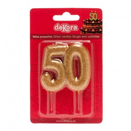 Gouden Glitter Kaars 50 Jaar