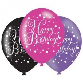 6 Roze Happy Birthday Latex Ballonnen 28 cm