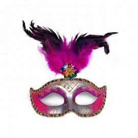 Roze en Zilveren Feestmasker met Veer