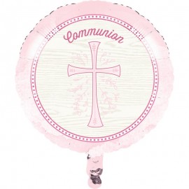 Roze Kruis Communie Folieballon 45 Cm